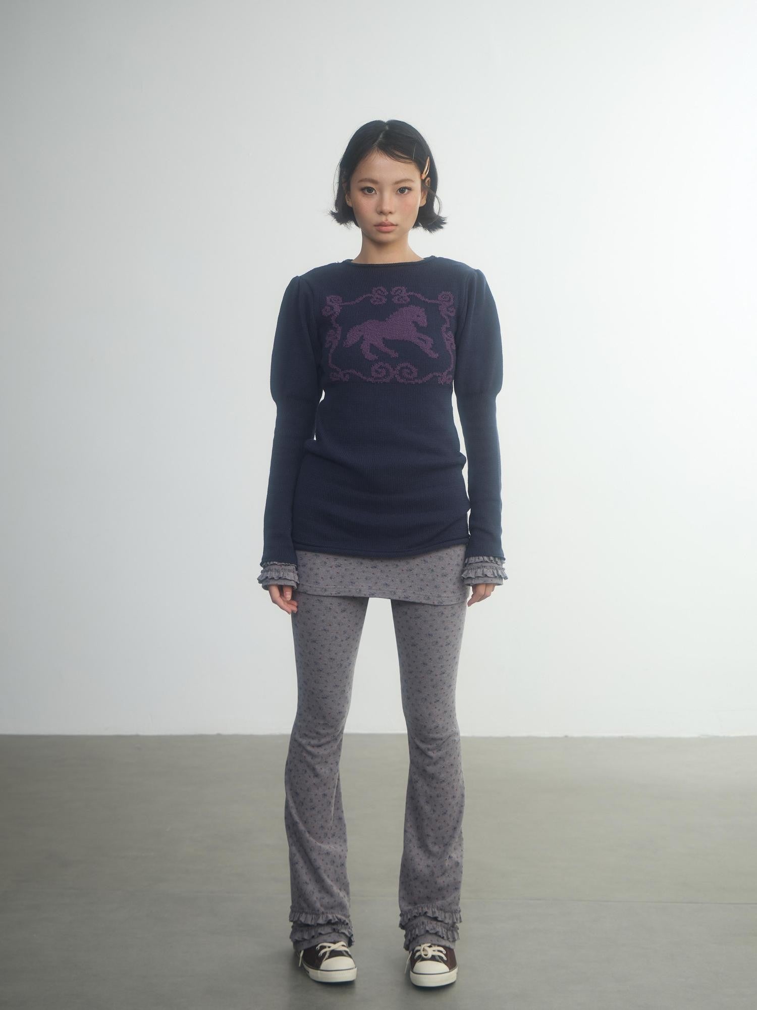 in two twos Pony Motif Puff Sleeve Faux Layered Women&