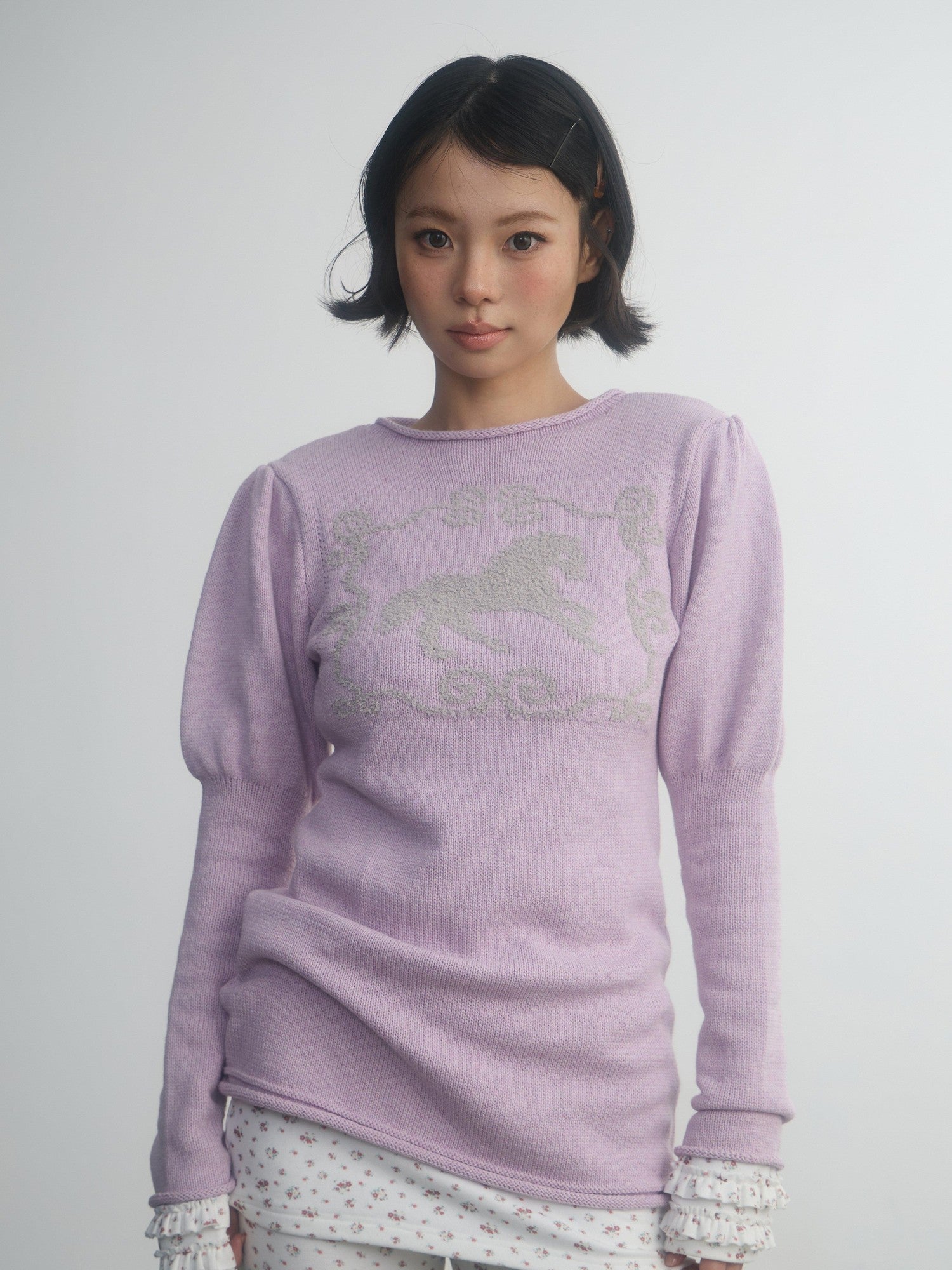 in two twos Pony Motif Puff Sleeve Faux Layered Women&