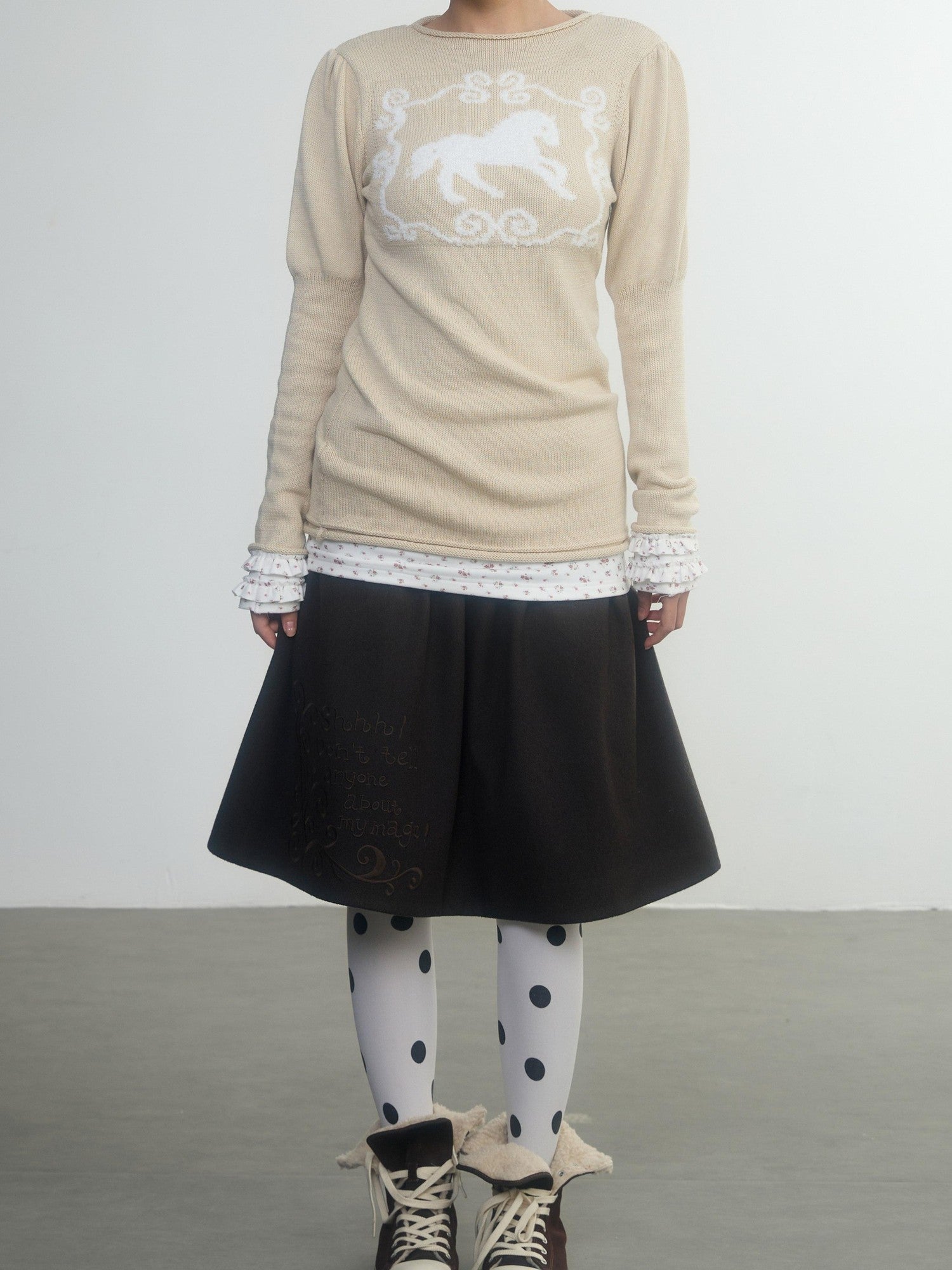 in two twos Pony Motif Puff Sleeve Faux Layered Women&