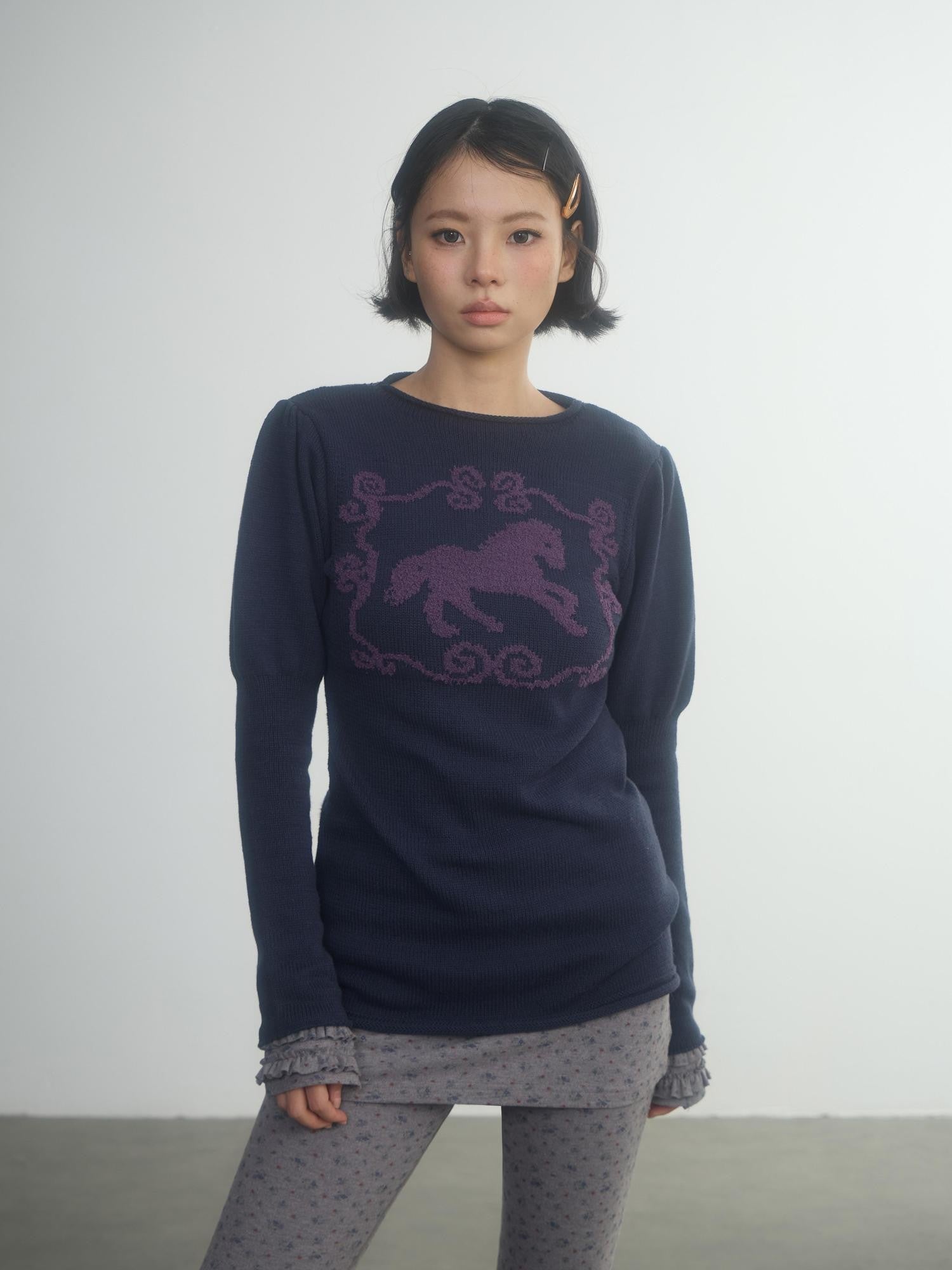 in two twos Pony Motif Puff Sleeve Faux Layered Women&