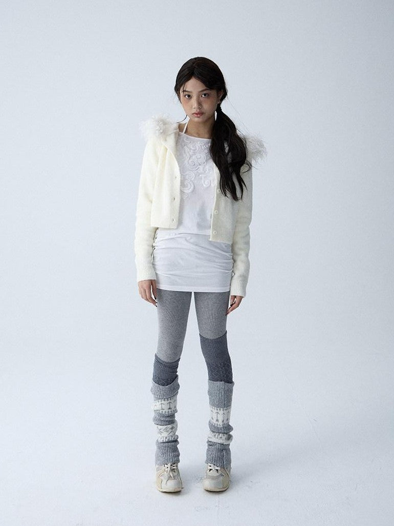 in two twos Soft Knitted Vintage Hooded Fur Collar Women&