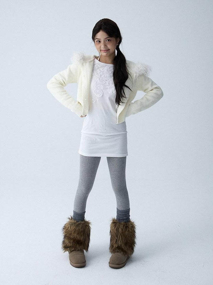 in two twos Soft Knitted Vintage Hooded Fur Collar Women&