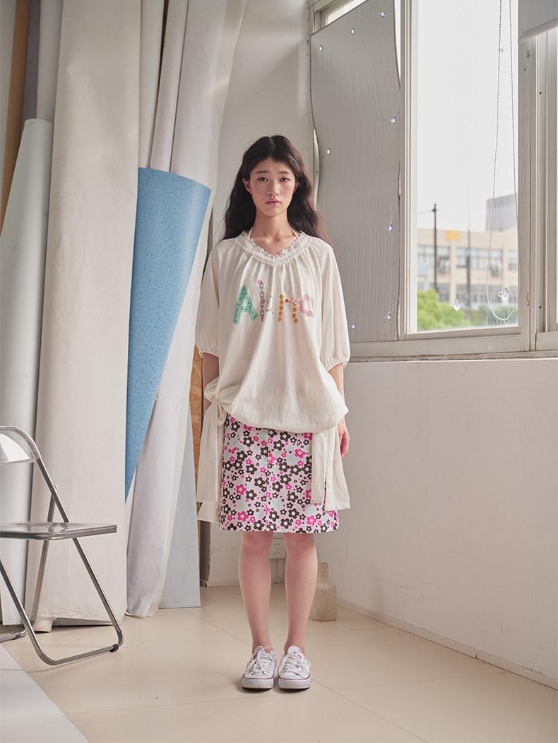 in two twos Vintage Lace V-neck Midlength Letter Print Women&
