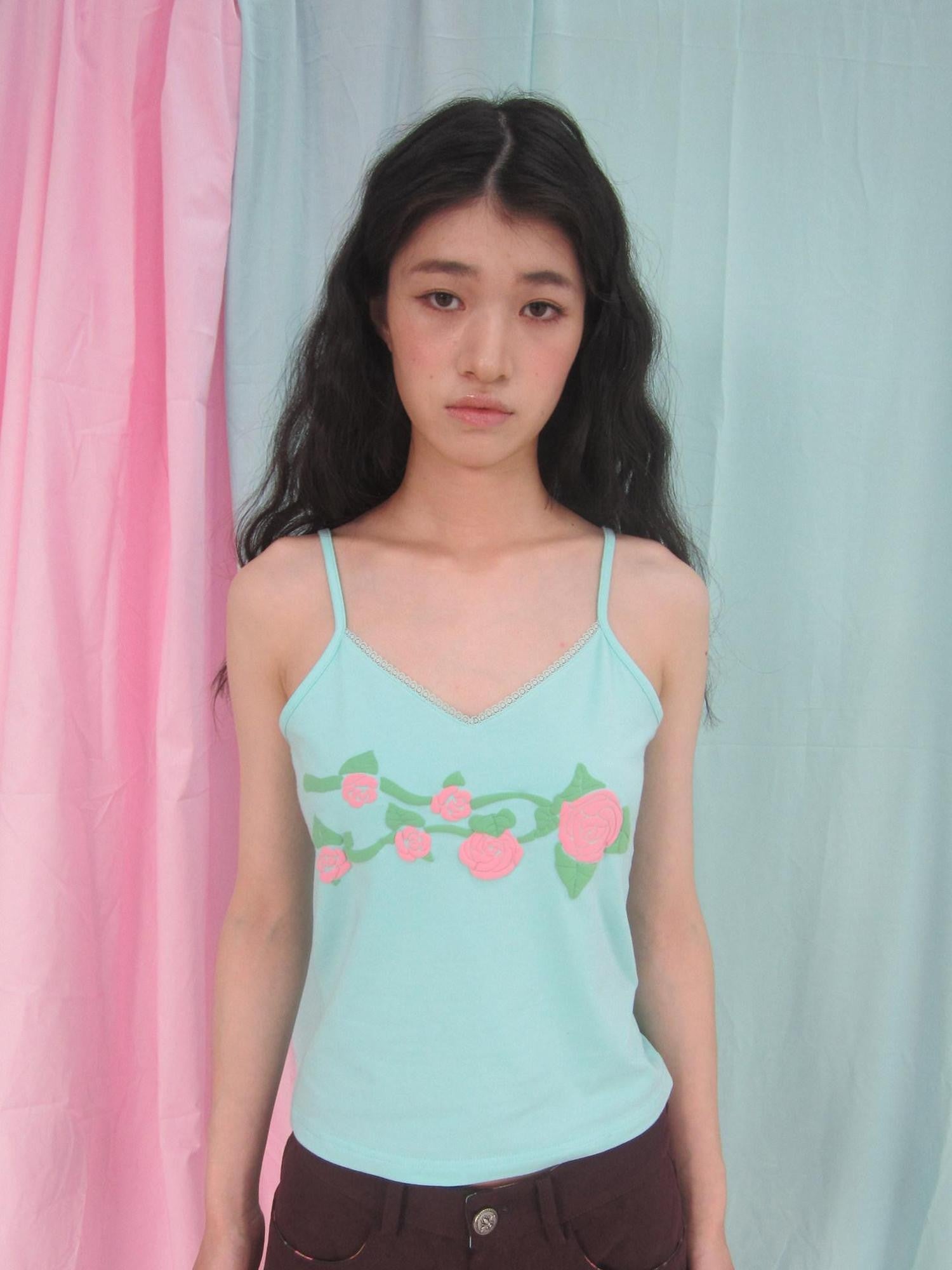 in two twos Vintage Mint Floral Tiered Ruffle V-neck Women&