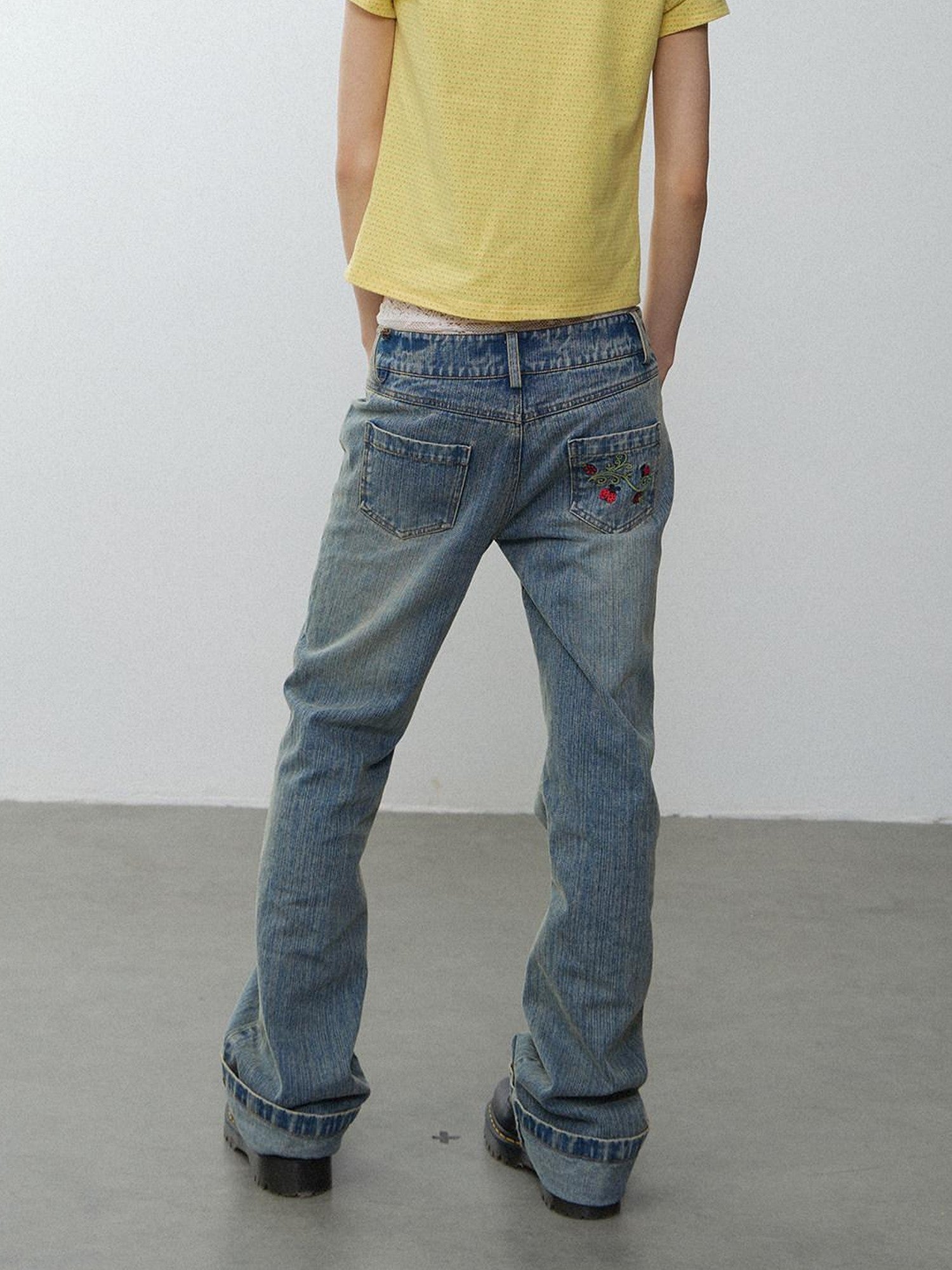 in two twos Washed Distressed Beetle Embroidered Women&