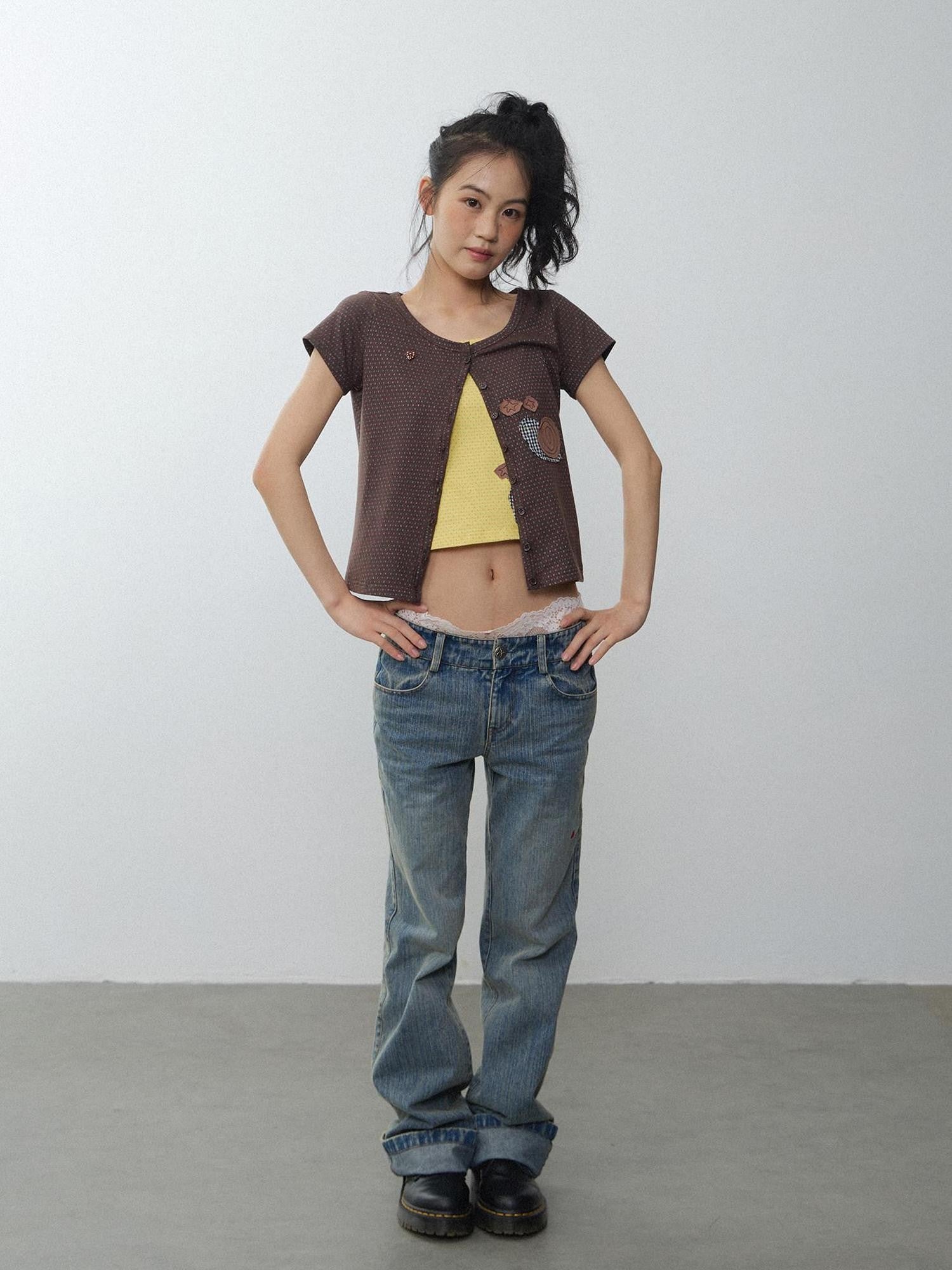 in two twos Washed Distressed Beetle Embroidered Women&