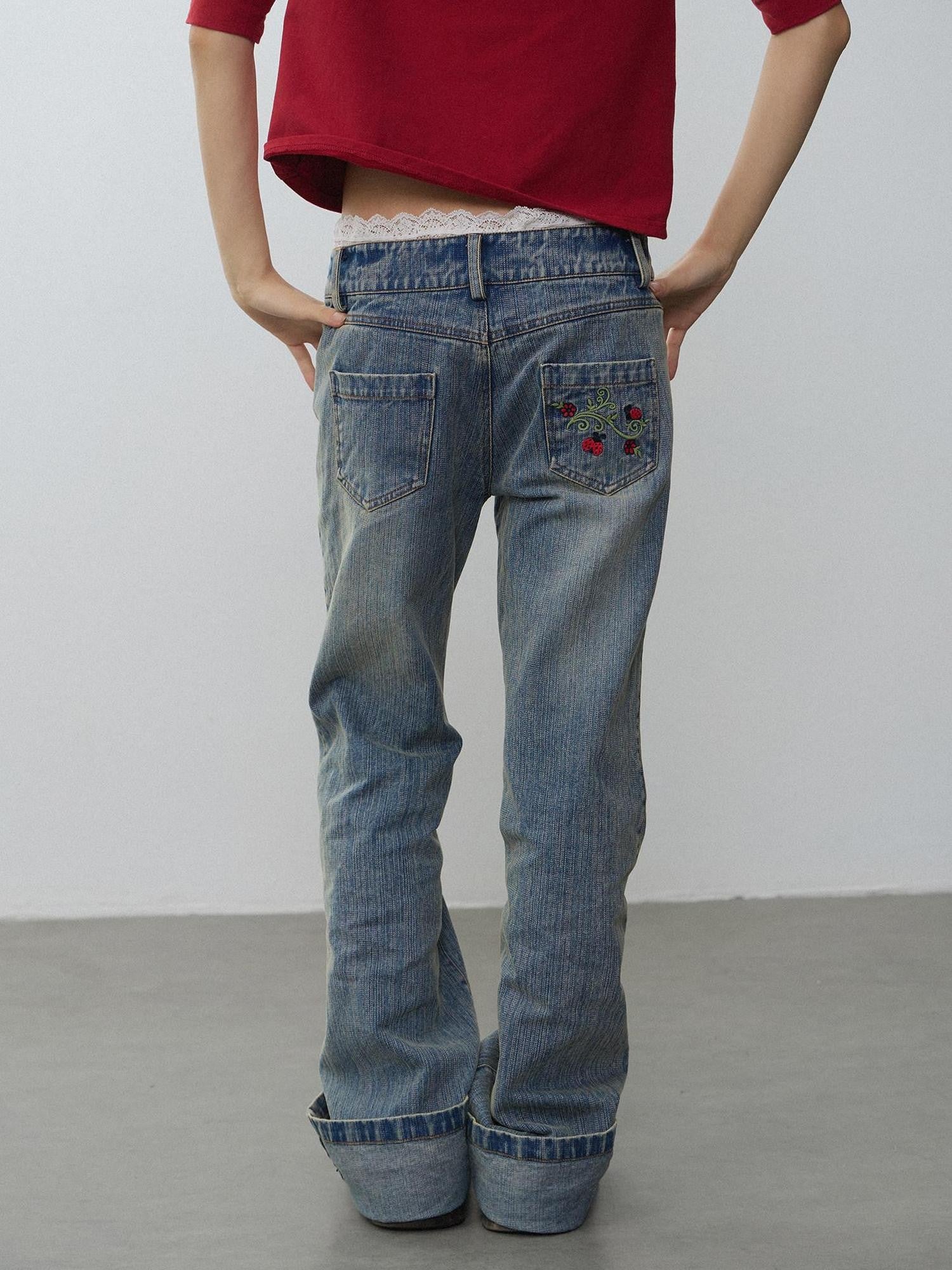 in two twos Washed Distressed Beetle Embroidered Women&