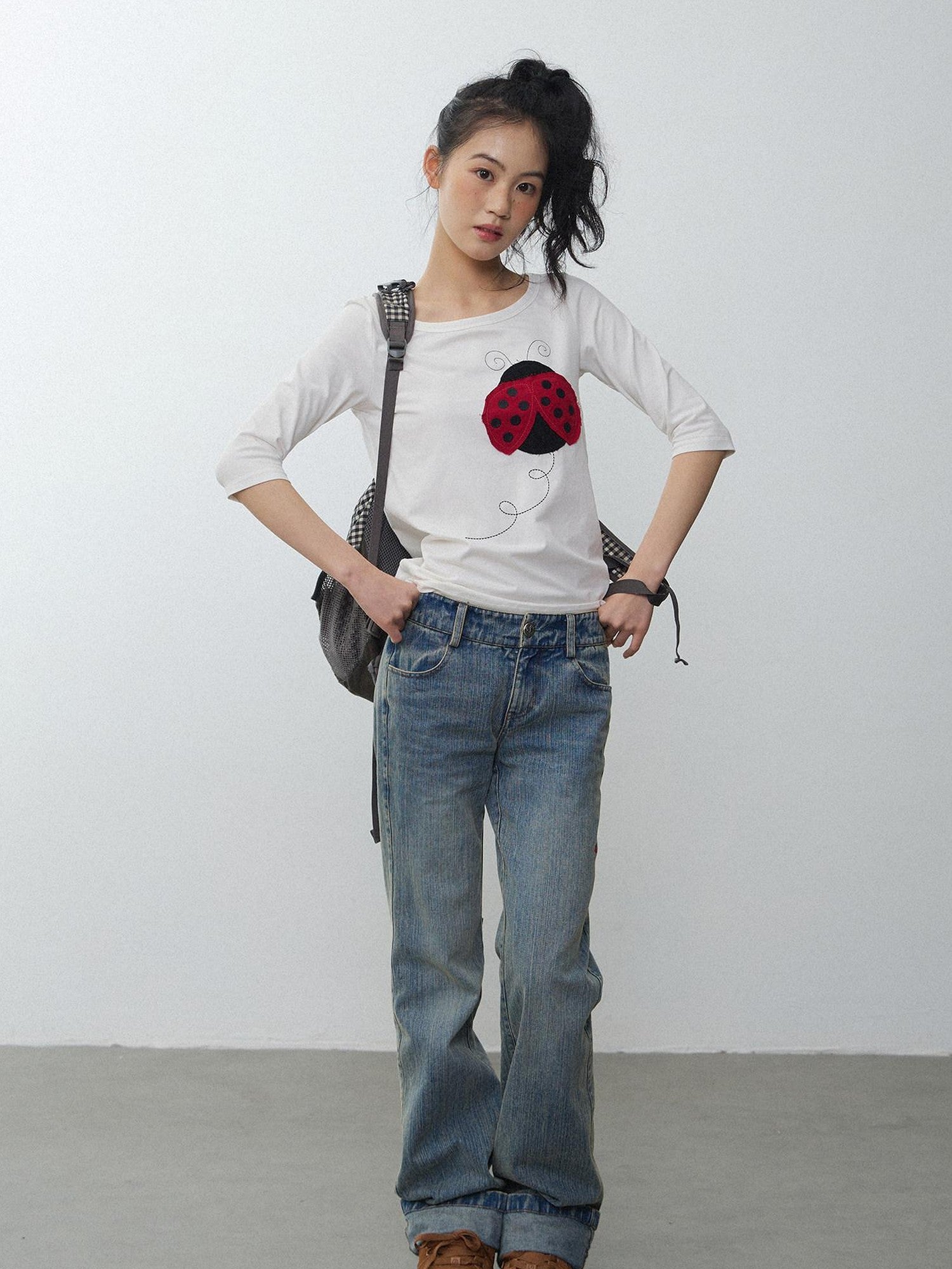 in two twos Washed Distressed Beetle Embroidered Women&