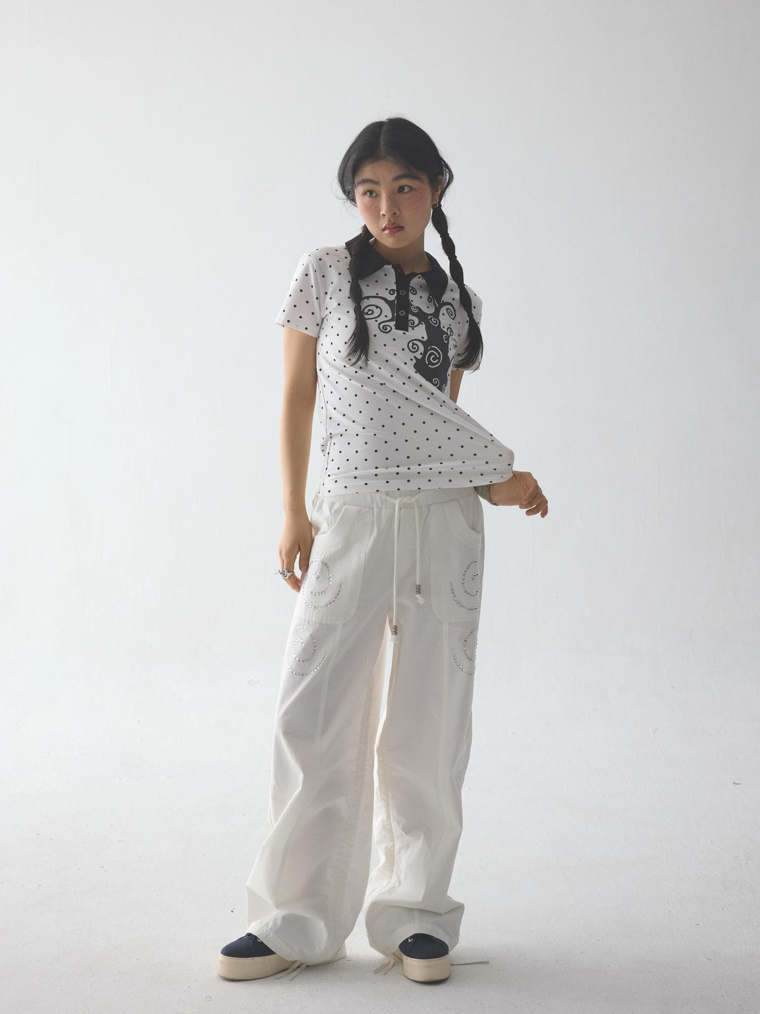 in two twos White Pleated Straight Rhinestone Elastic Women&