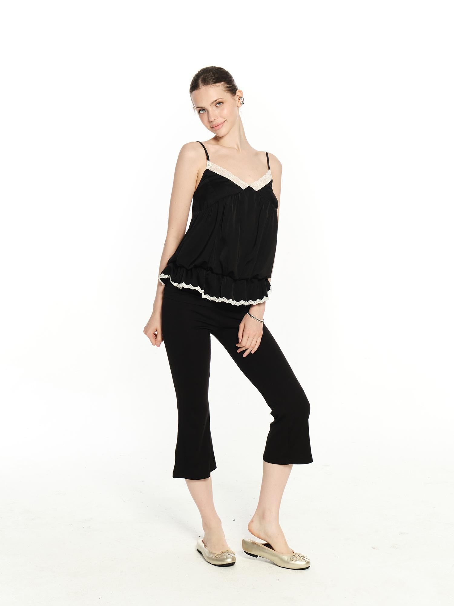 innerflow Black White Lace Contrast V-neck Open Back Women&