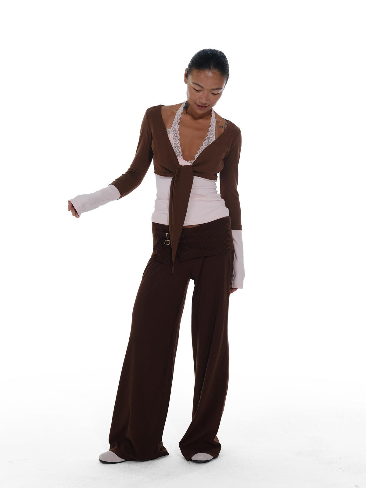 innerflow Blush Brown Colorblock Lace Tie Layered Women&