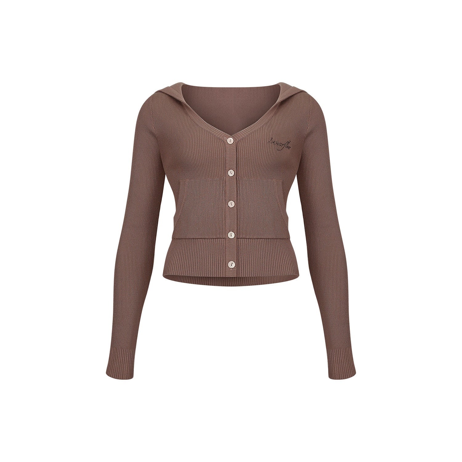 innerflow_Chestnut_Cropped_Hooded_Button_Cardigan_Women&