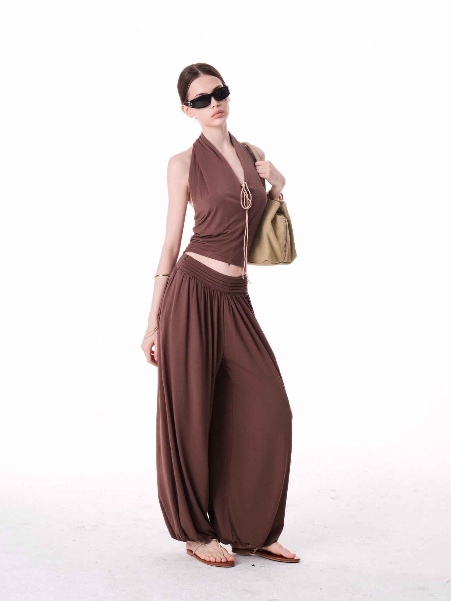 innerflow Colorblock Lace Halter Wide Leg Women&