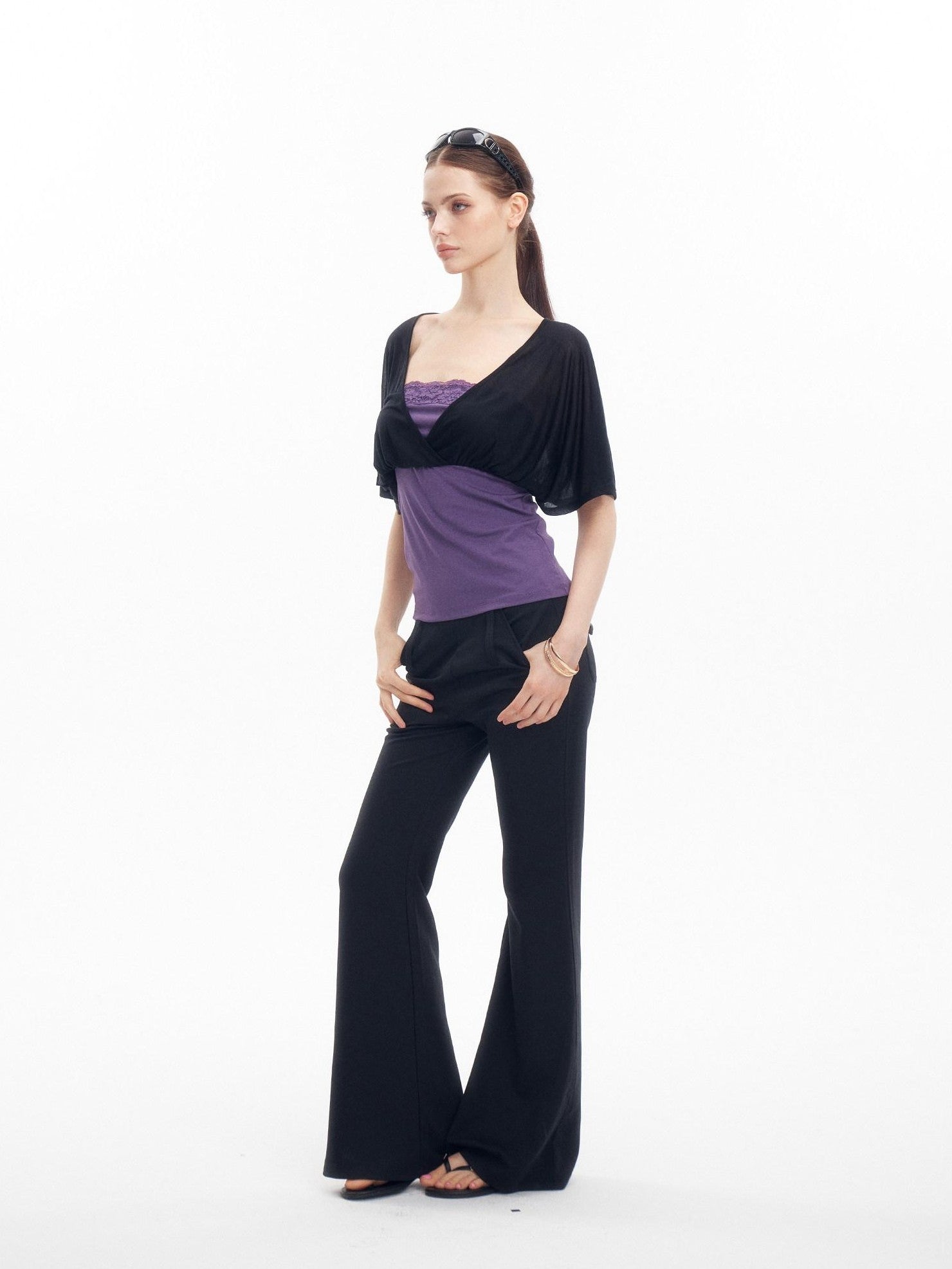 innerflow Colorblock Lace Layered V-neck Women&