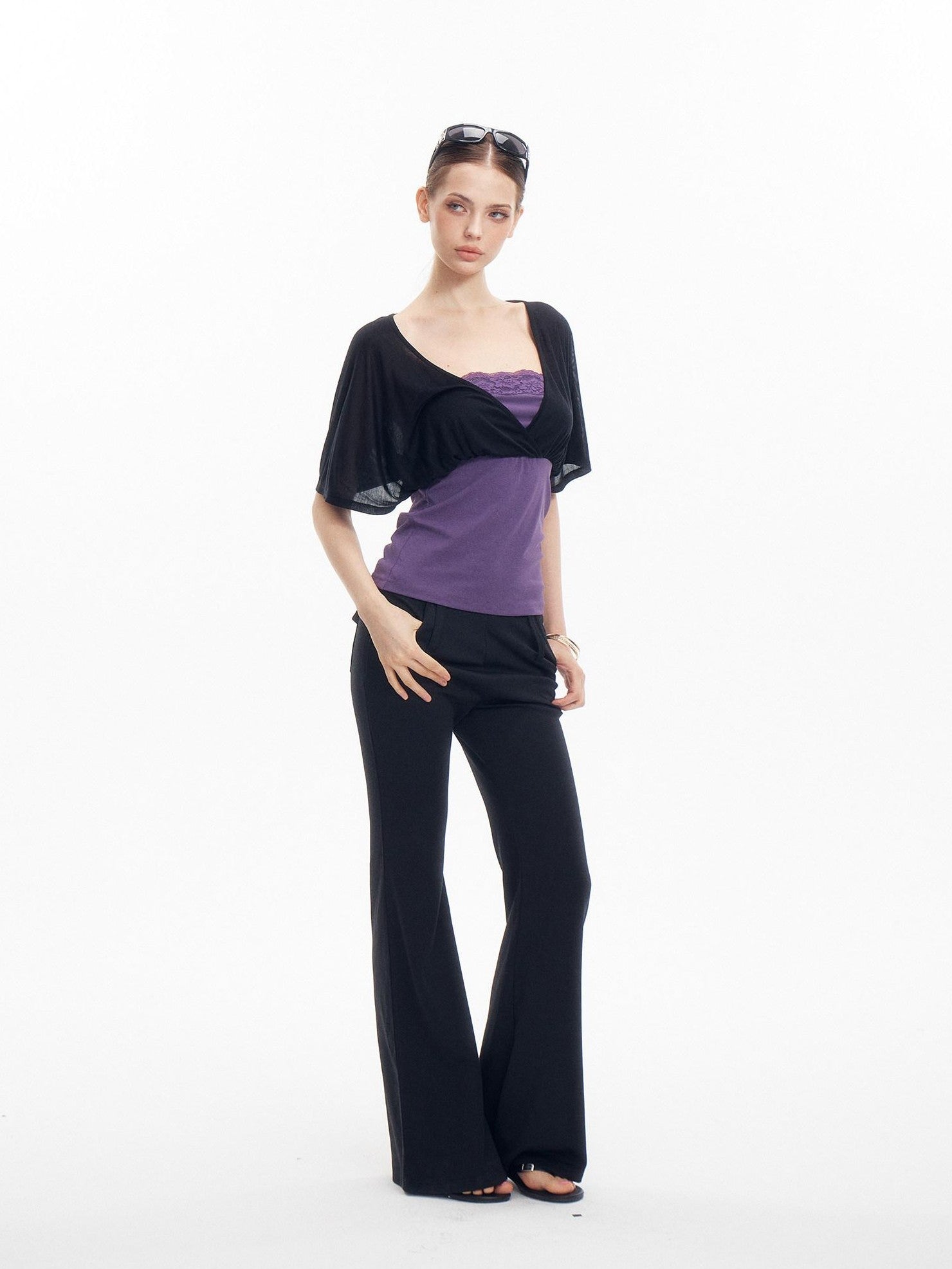 innerflow Colorblock Lace Layered V-neck Women&