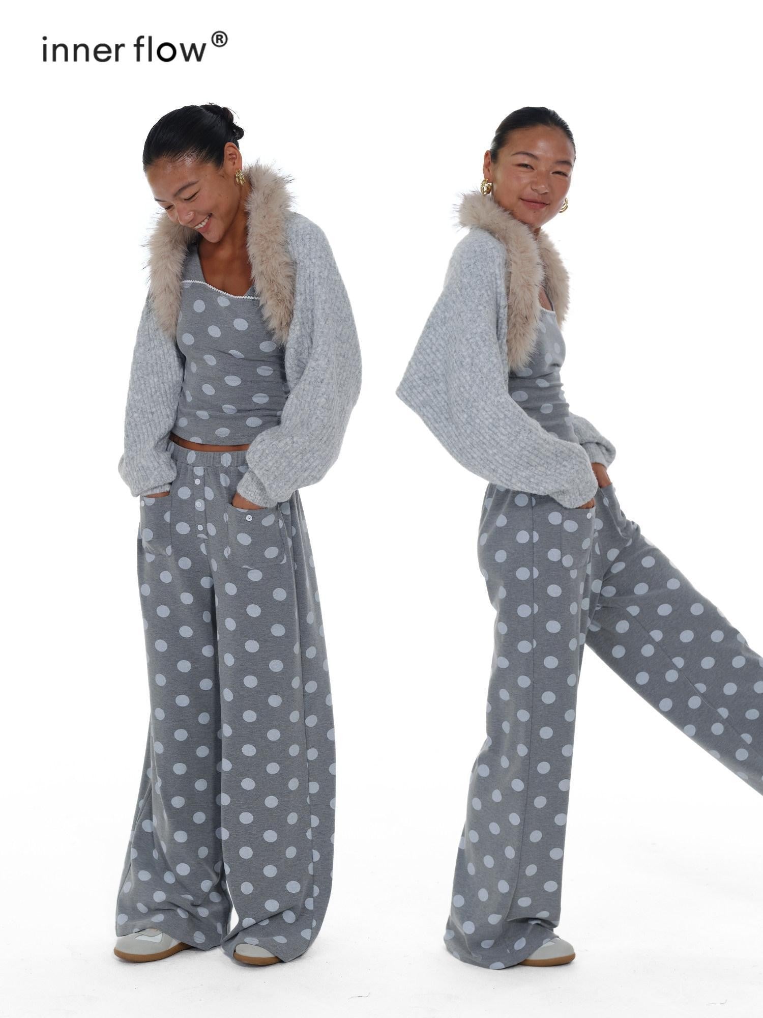 innerflow Cropped Gray Polka Dot Knit Women&