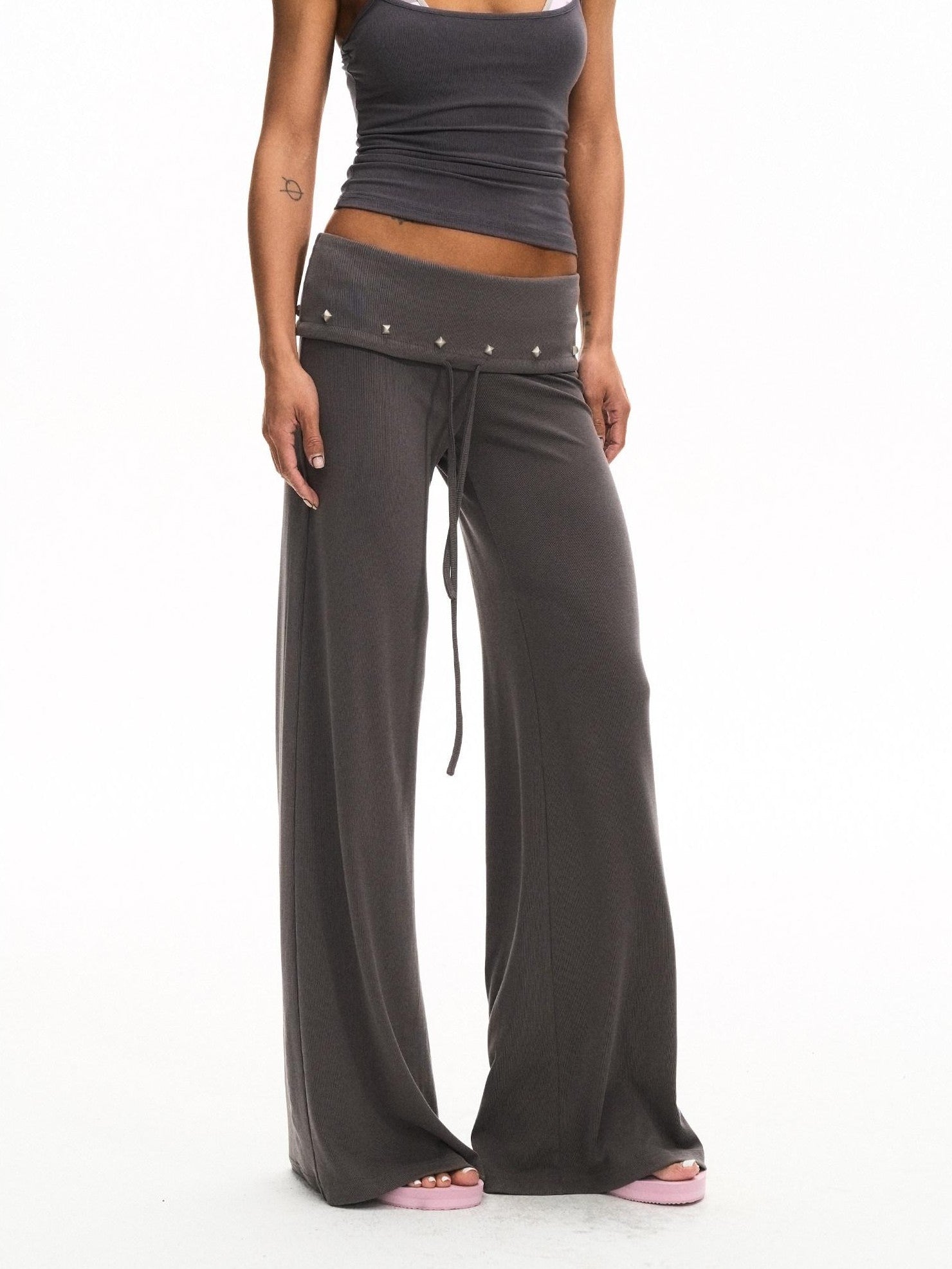 innerflow Dark Gray Draped Turn Up Hem Drawstring Women&