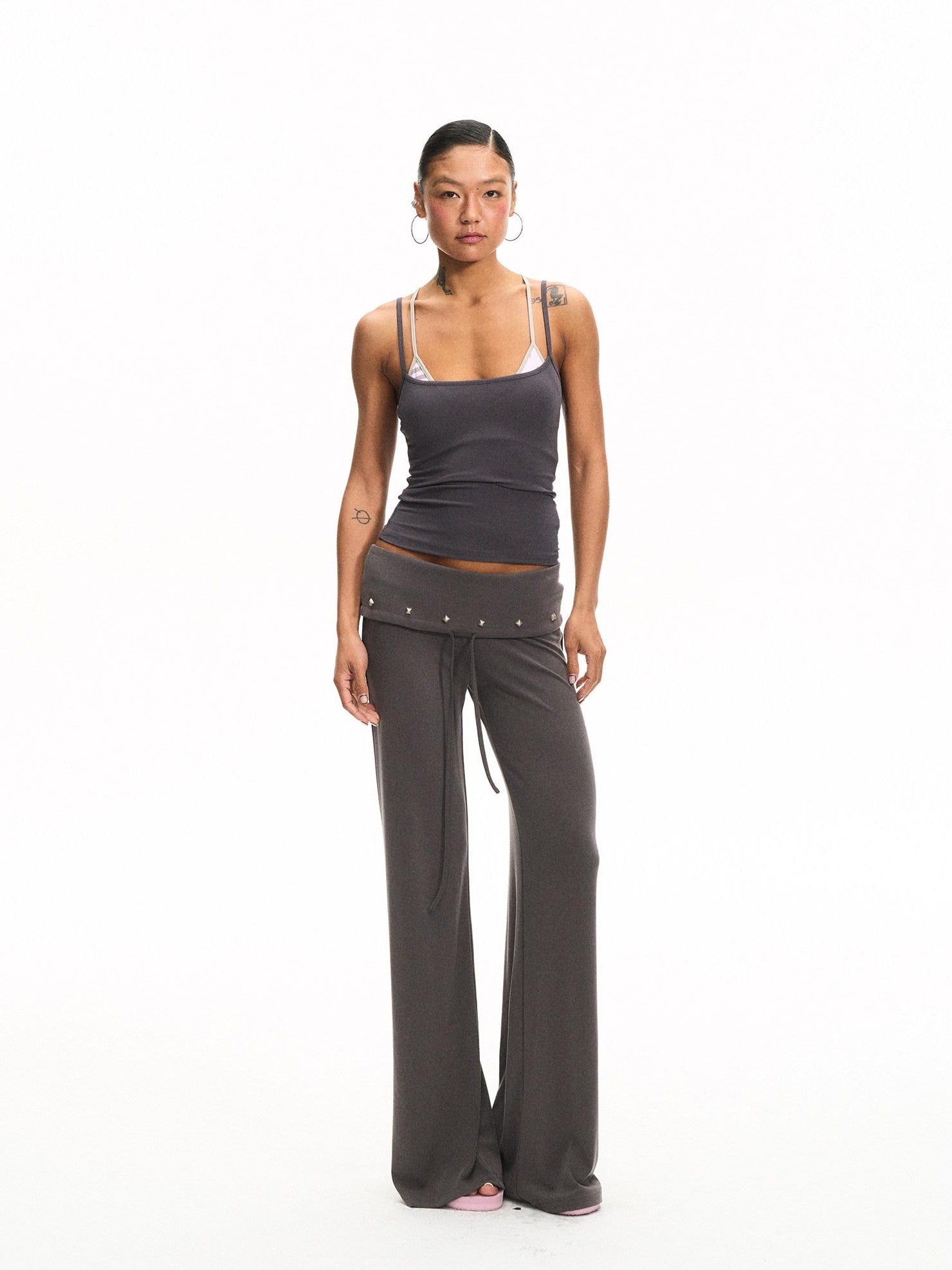innerflow Dark Gray Draped Turn Up Hem Drawstring Women&