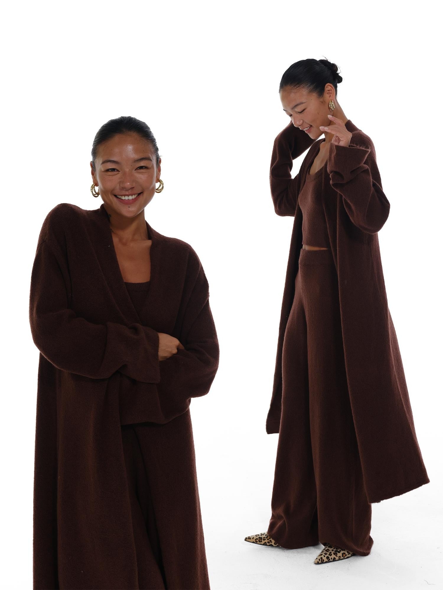 innerflow Deep Brown Wool Knit Cardigan Vest Relaxed Women&