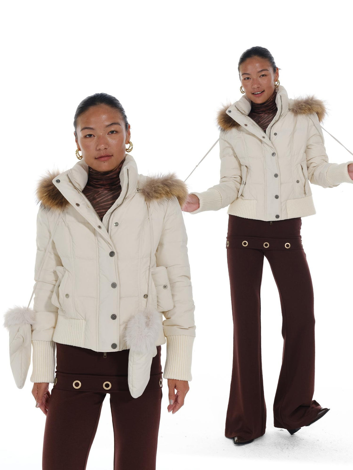 innerflow Fur Collar Hooded Short Women&
