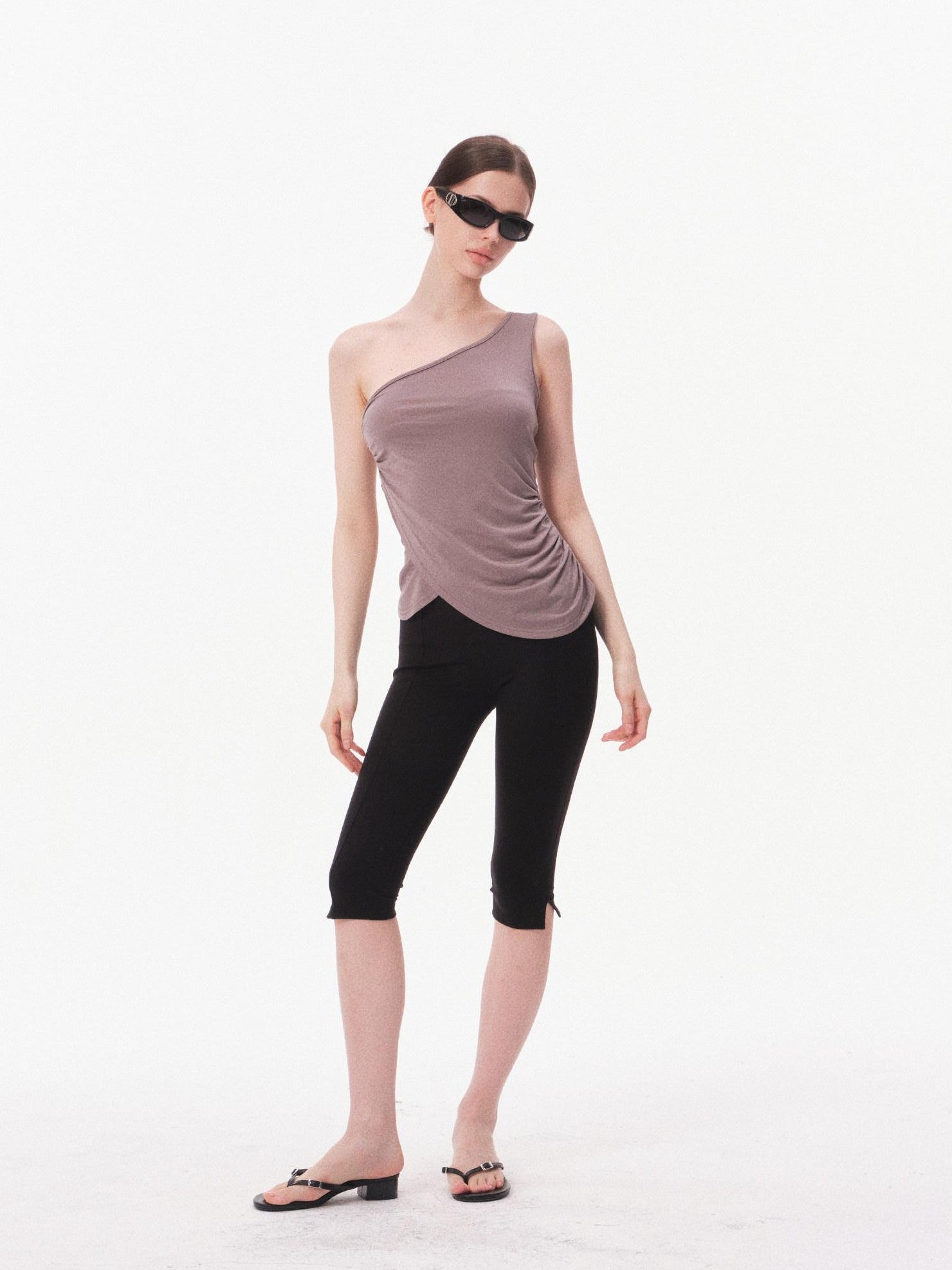 innerflow Gray Asymmetric One Shoulder Ribbon Tie Women&