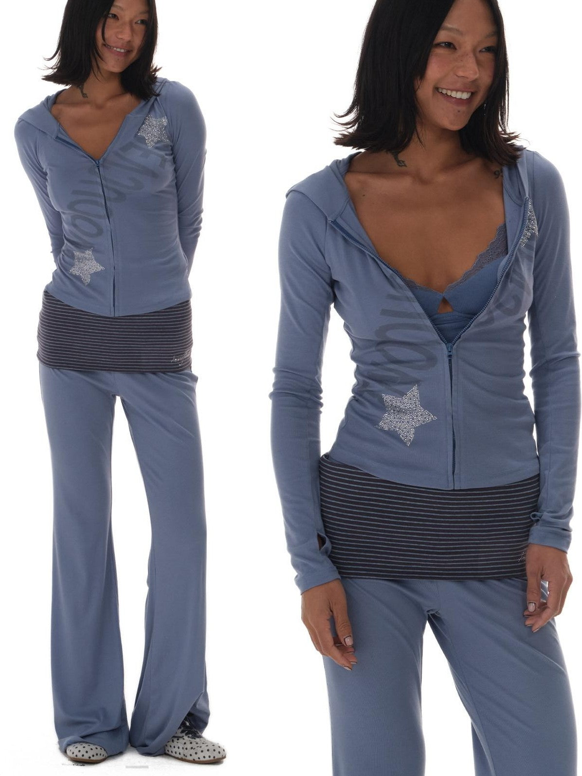 innerflow Letter Print Hooded Slim Long Sleeve Women&