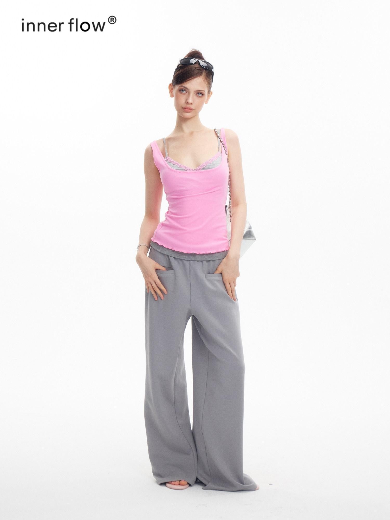 innerflow Magenta Lace Trim U Neck Padded Two Piece Women&