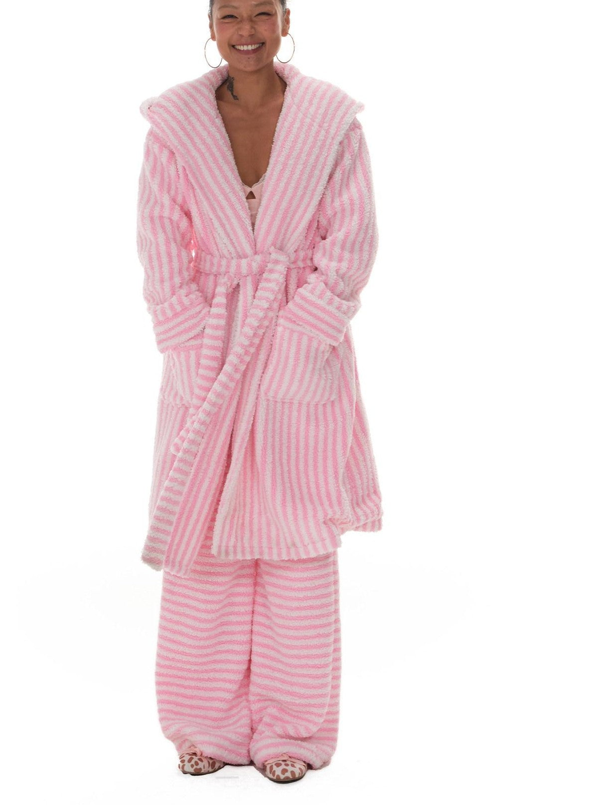innerflow Magenta Striped Sherpa Cardigan Women&