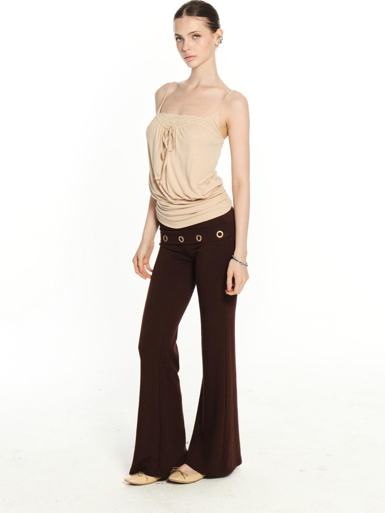 innerflow Oatmeal And Grass Green Two Tone Lace Ruched Women&