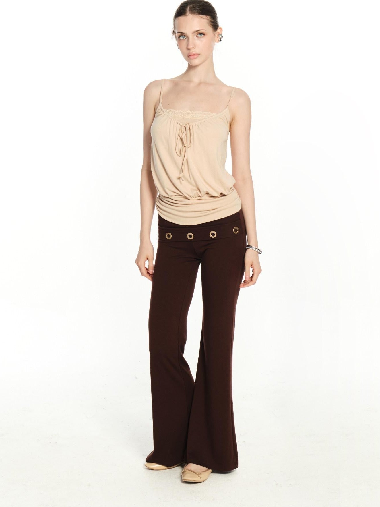 innerflow Oatmeal And Grass Green Two Tone Lace Ruched Women&