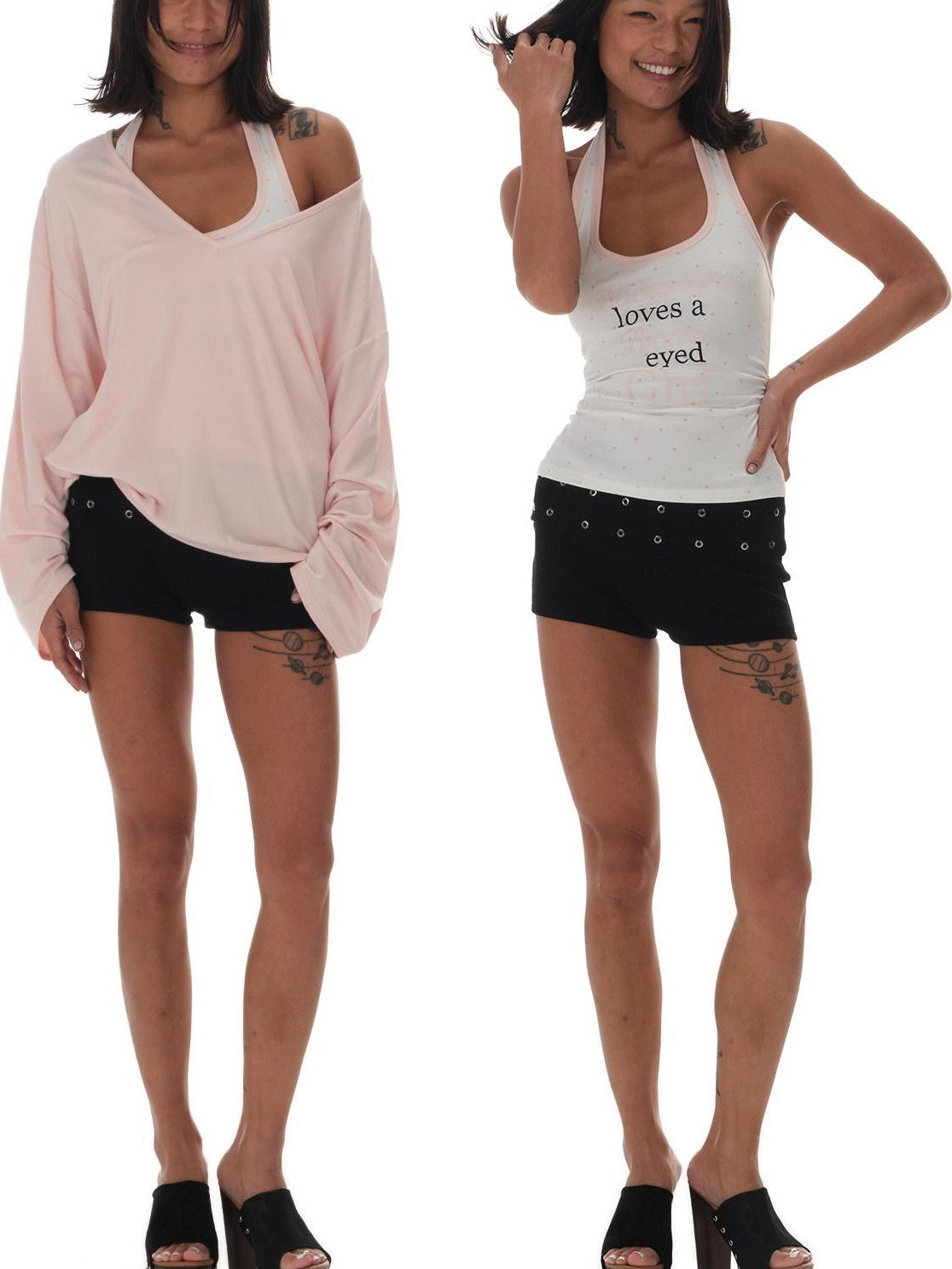innerflow Pink Asymmetric V-neck Letter Print Polka Dot H Shaped Slim Women&