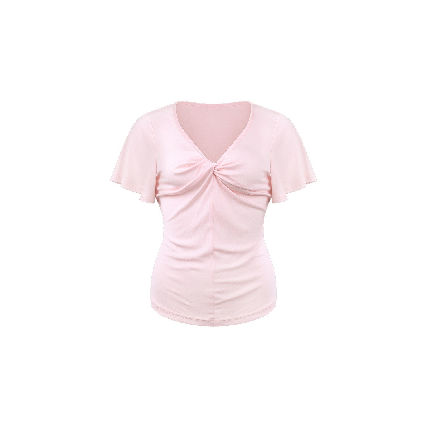 innerflow_Pink_Green_Twist_Knot_V-neck_Ruched_Waist_Women&