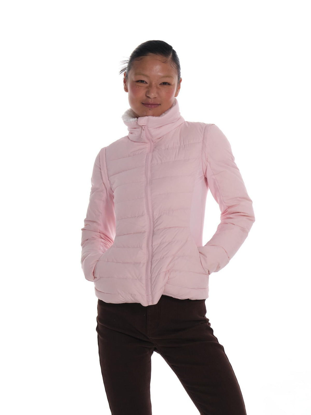innerflow Pink Snow Convertible Vest Detachable Sleeves Women&