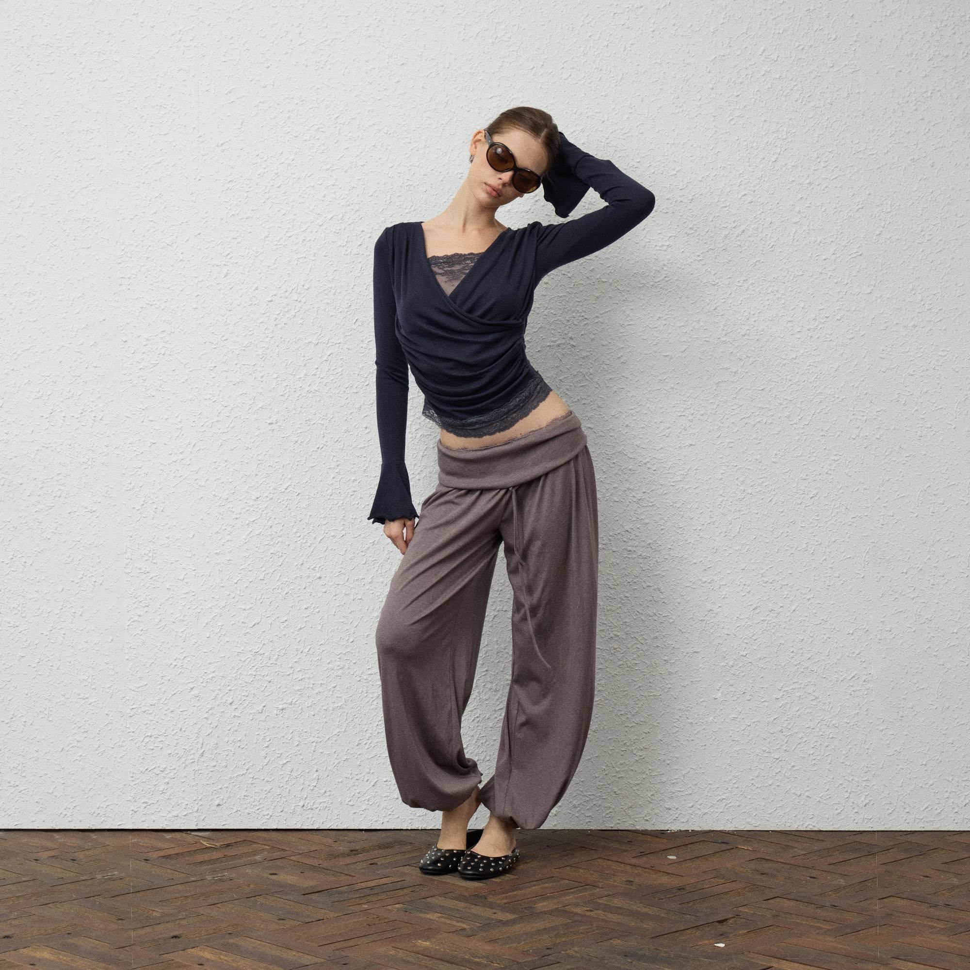 innerflow_Pleated_Lace_Trim_Foldover_Waist_Cuffed_Women&