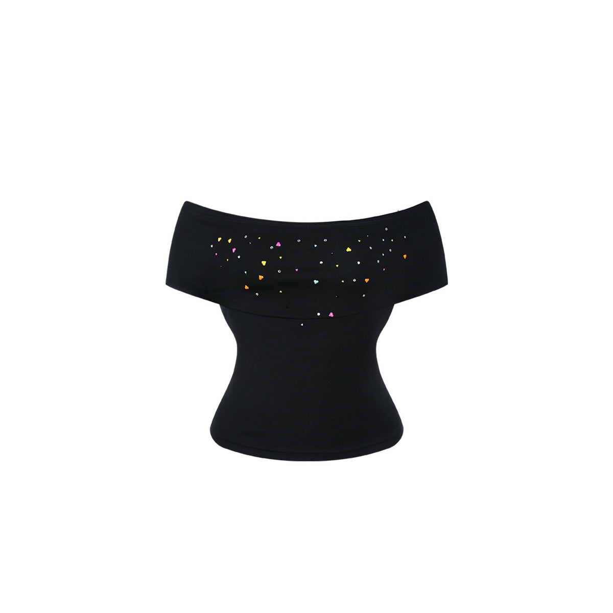 innerflow_Rhinestone_Off_Shoulder_Halter_Slim_Fit_Short_Sleeve_Cotton_Women&