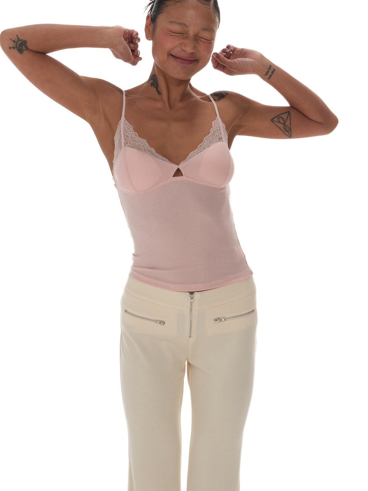 innerflow Sheer Lace Trim V-neck Women&