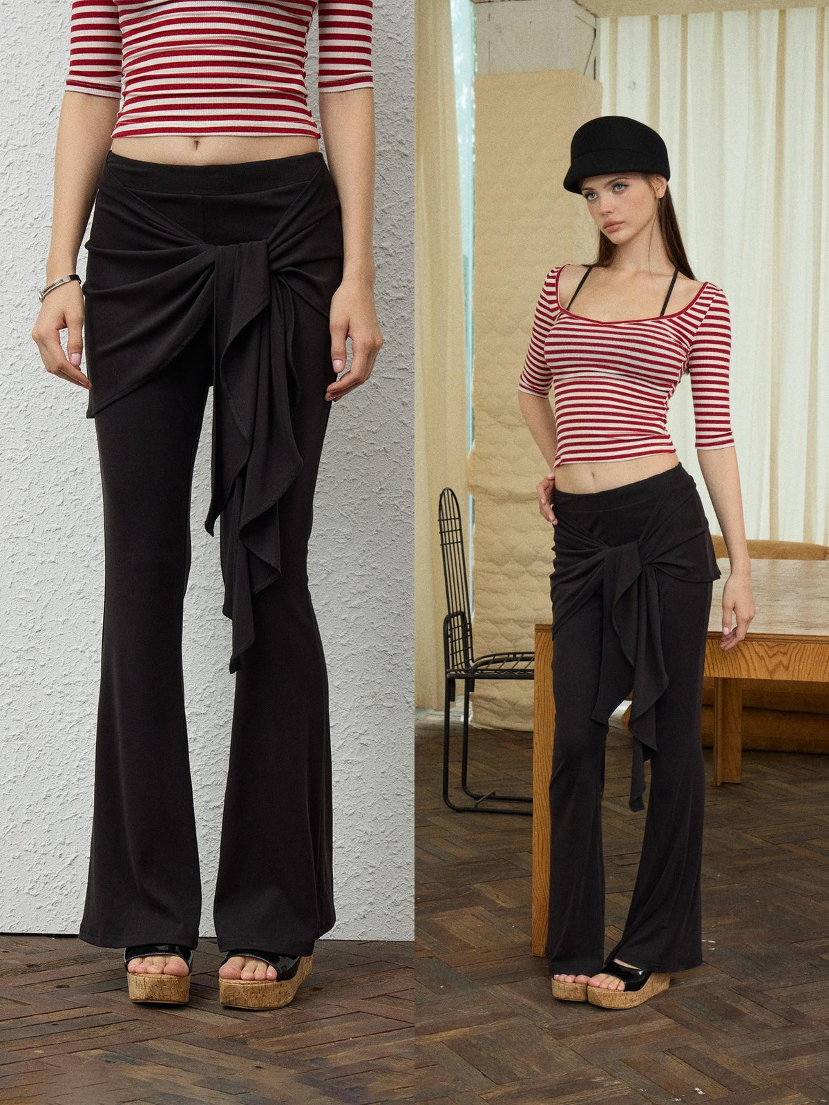 innerflow Solid Color Lace Up Flare Women&