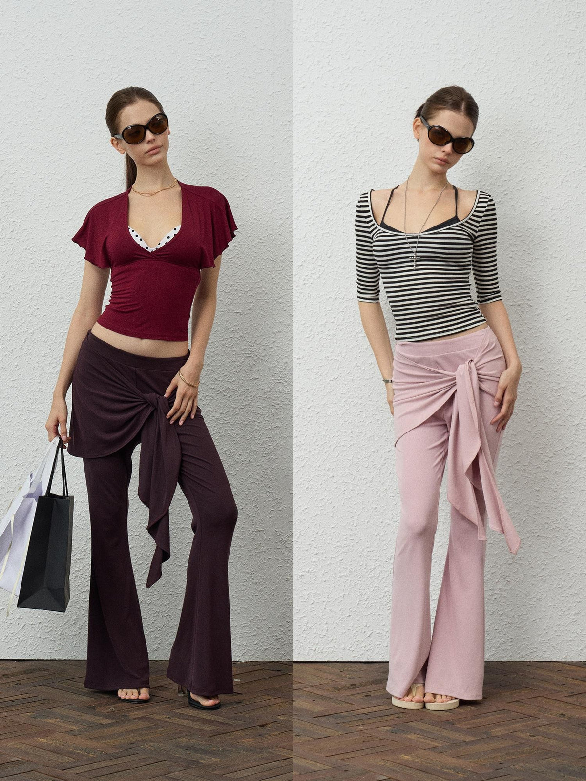 innerflow Solid Color Lace Up Flare Women&