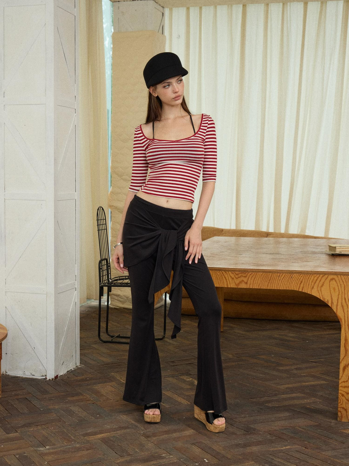 innerflow Solid Color Lace Up Flare Women&