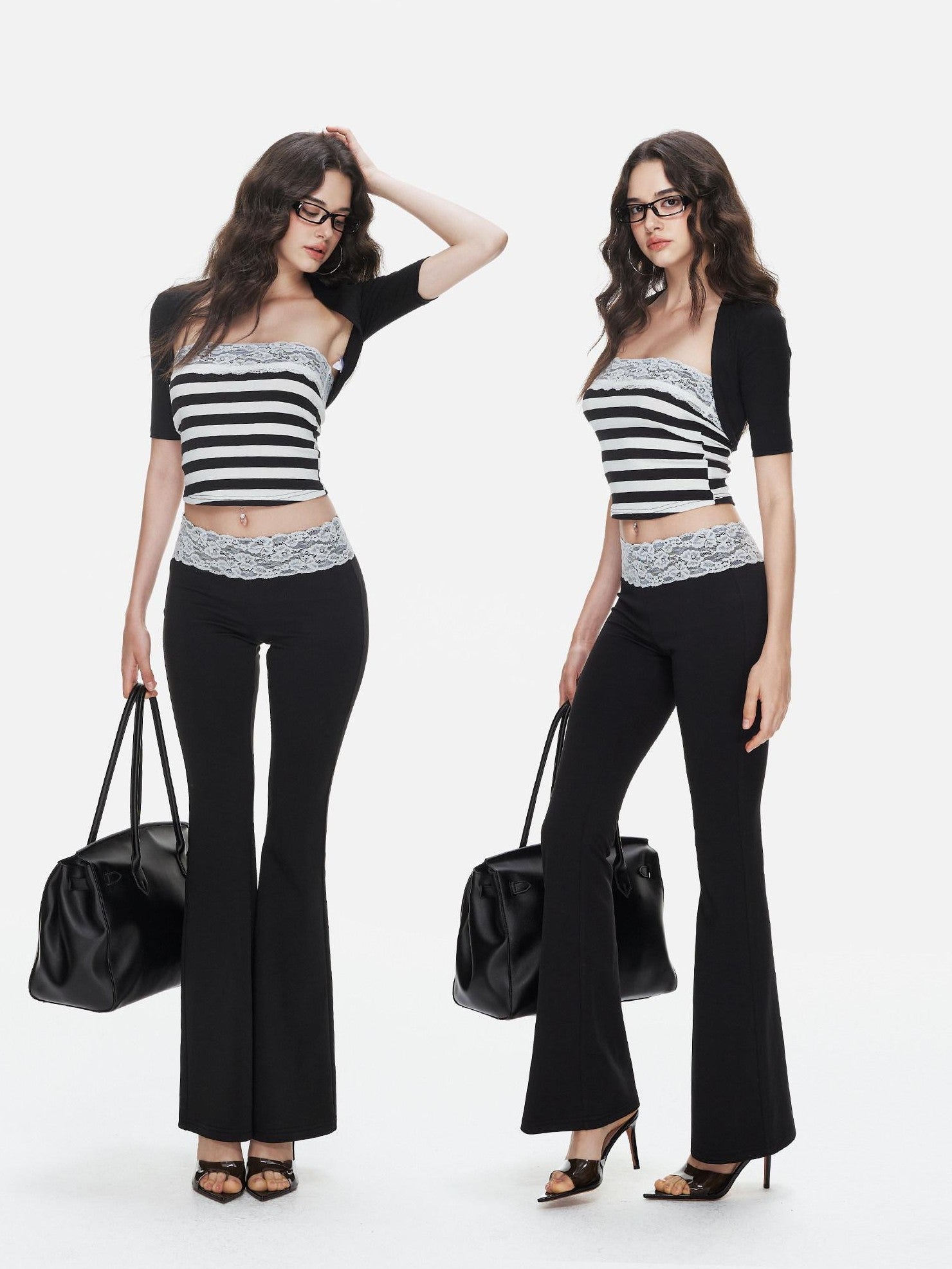 innerflow Striped Lace Polka Dot Strapless Cardigan Women&