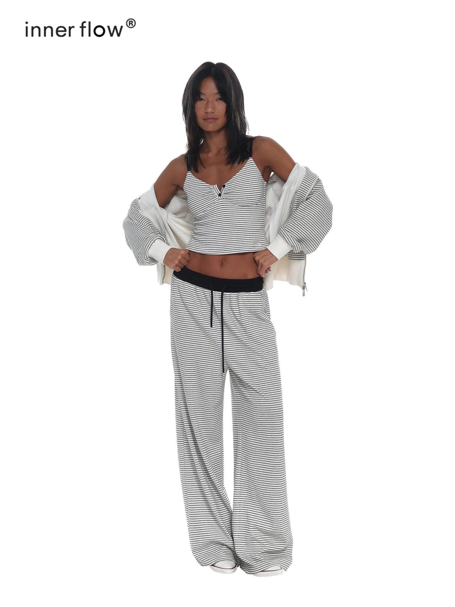 innerflow Striped Loose Fit Cami And Jacket High Waist Long Pants Women&
