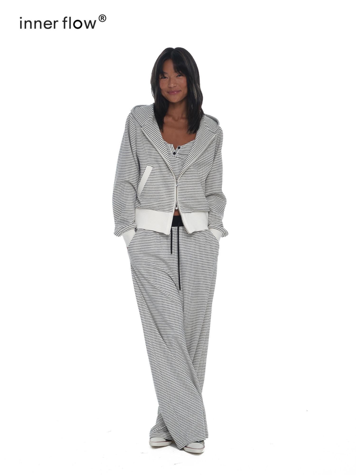 innerflow Striped Loose Fit Cami And Jacket High Waist Long Pants Women&