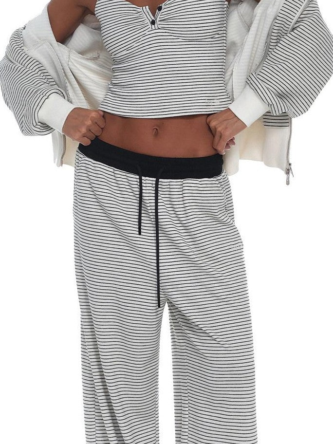 innerflow Striped Loose Fit Cami And Jacket High Waist Long Pants Women&