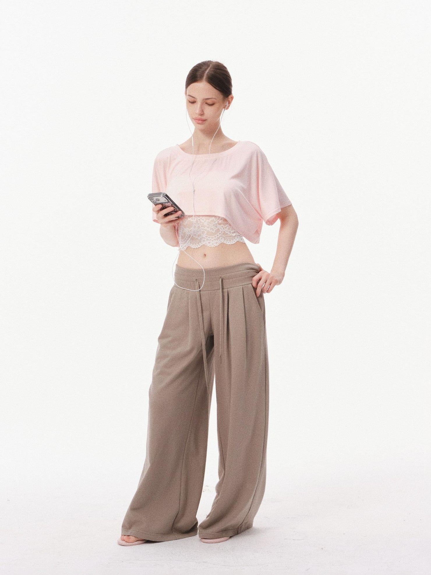 innerflow Two Tone Cutout Drapey Crop Two Piece Women&