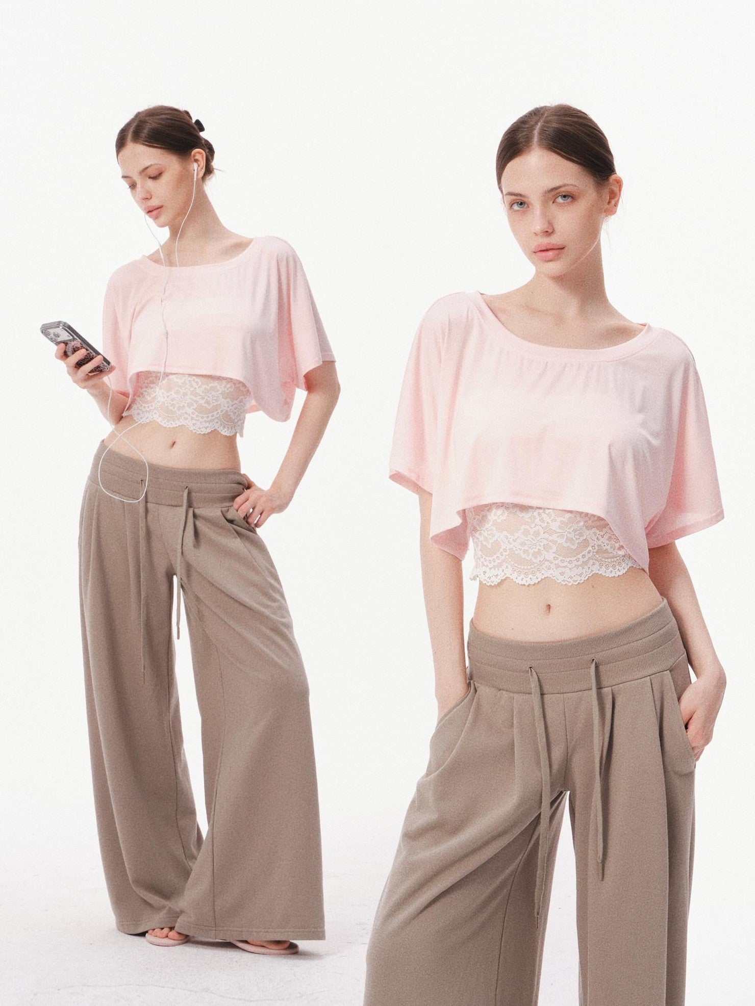 innerflow Two Tone Cutout Drapey Crop Two Piece Women&