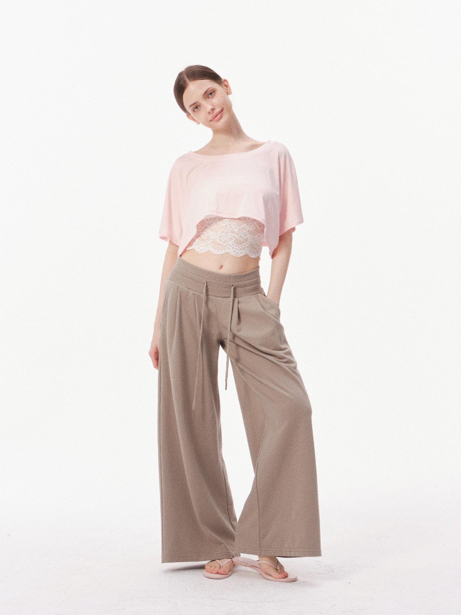 innerflow Two Tone Cutout Drapey Crop Two Piece Women&