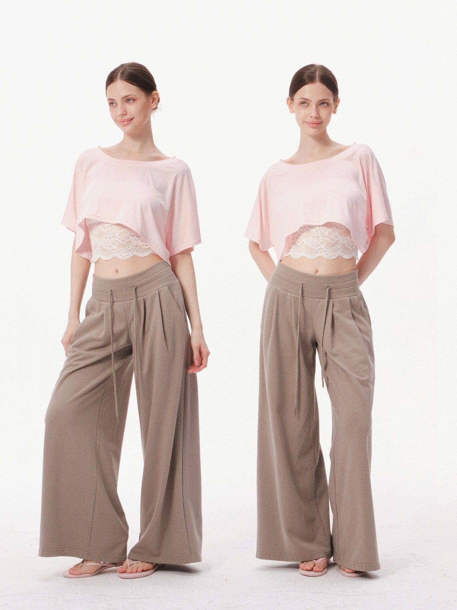 innerflow Two Tone Cutout Drapey Crop Two Piece Women&