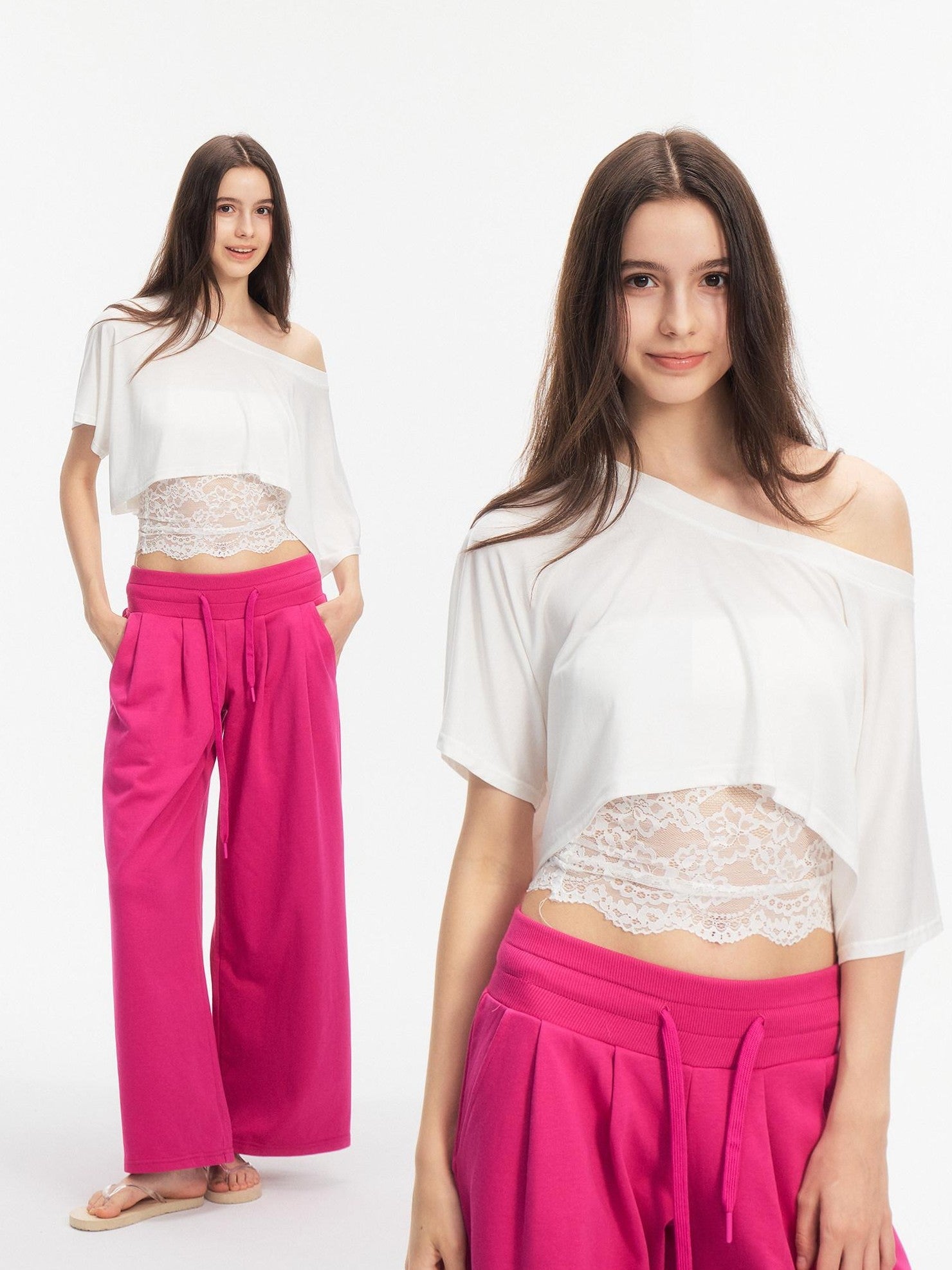 innerflow Two Tone Cutout Drapey Crop Two Piece Women&
