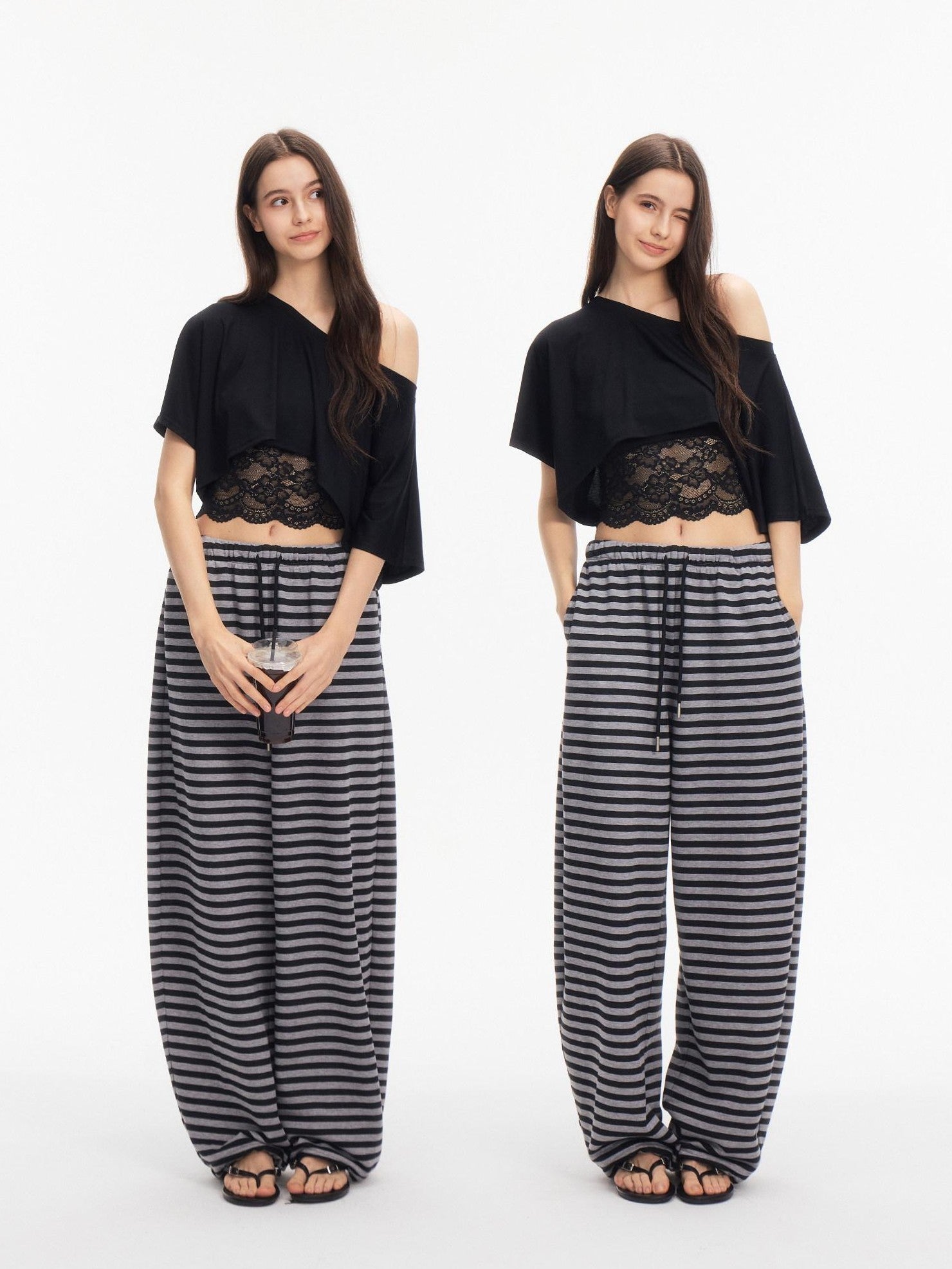innerflow Two Tone Cutout Drapey Crop Two Piece Women&