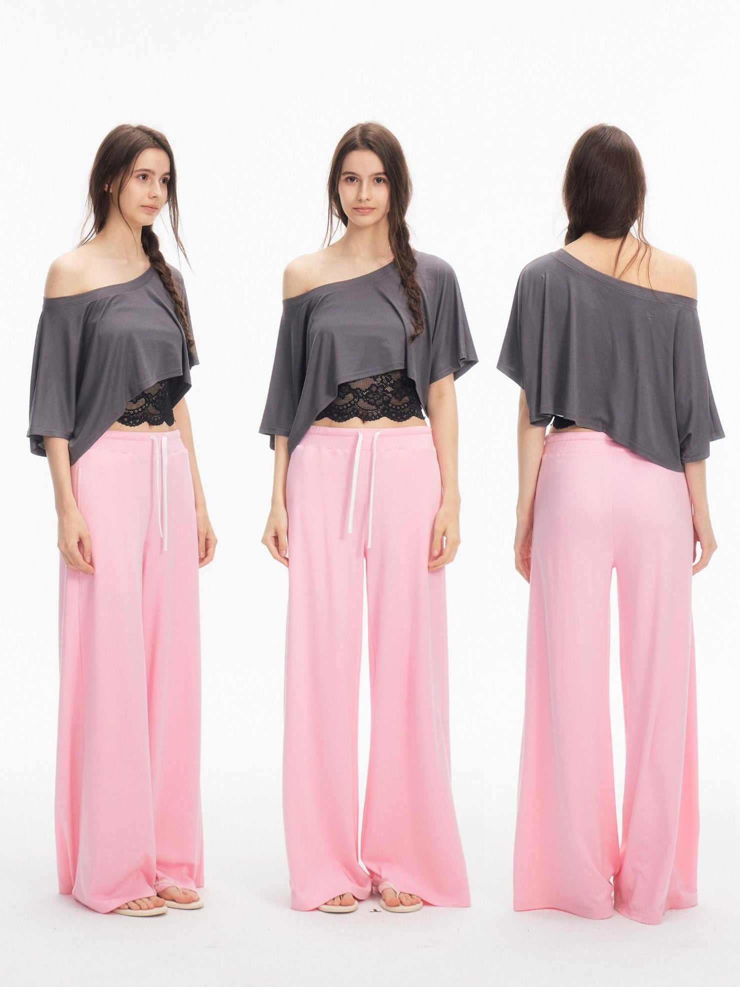 innerflow Two Tone Cutout Drapey Crop Two Piece Women&